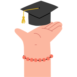 Illustration of a hand holding up a graduation cap