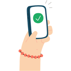 Illustration of a hand holding up a phone displaying a success message