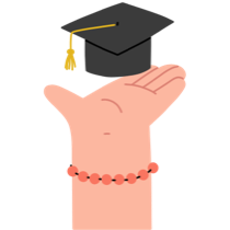 Image of a hand coming up and showing a graduation cap