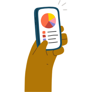 Illustration of a hand holding a phone displaying a graph